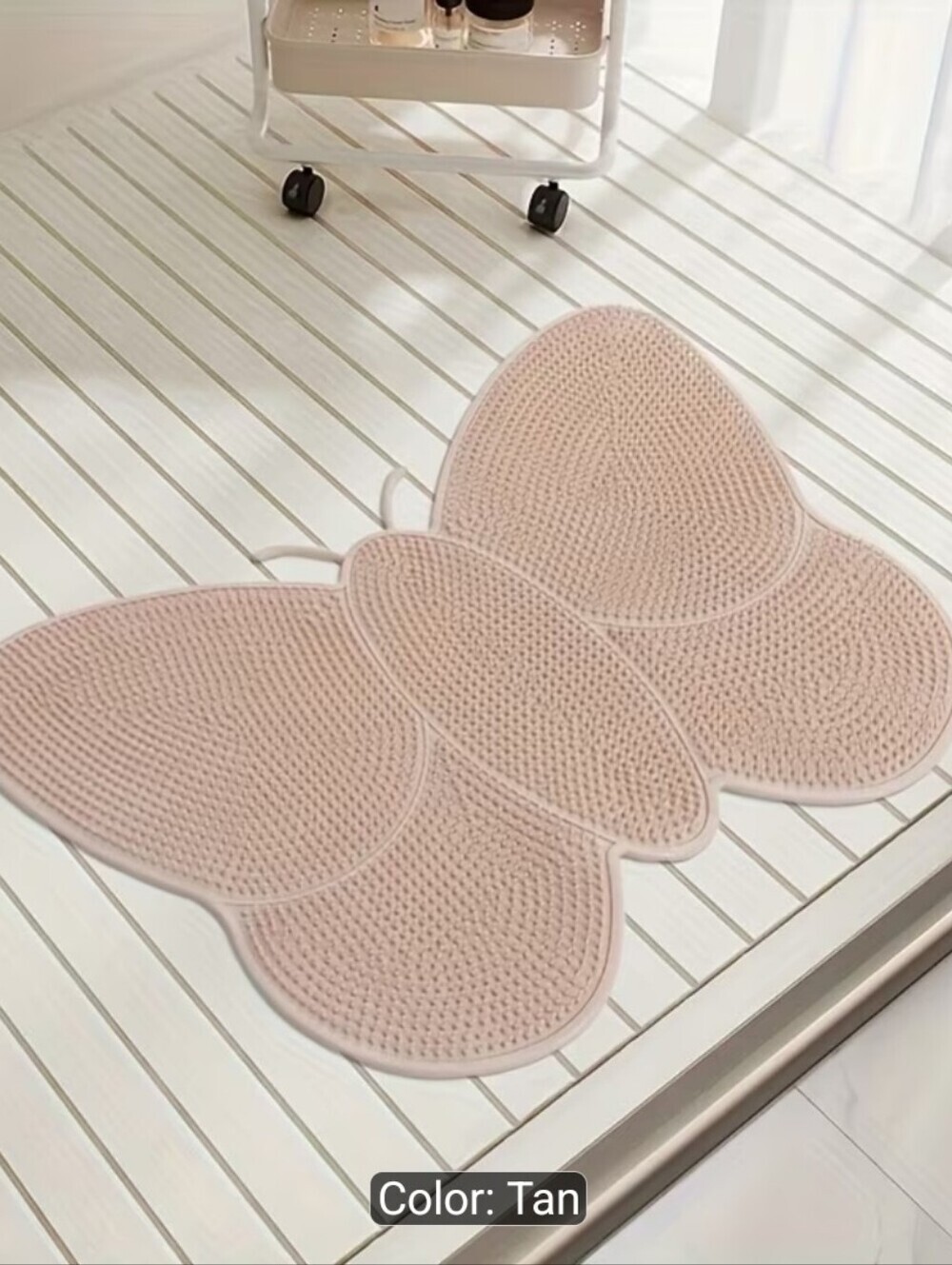 Tan-brown Butterfly Bath Mat - Soft Non-Slip Bathroom Rug